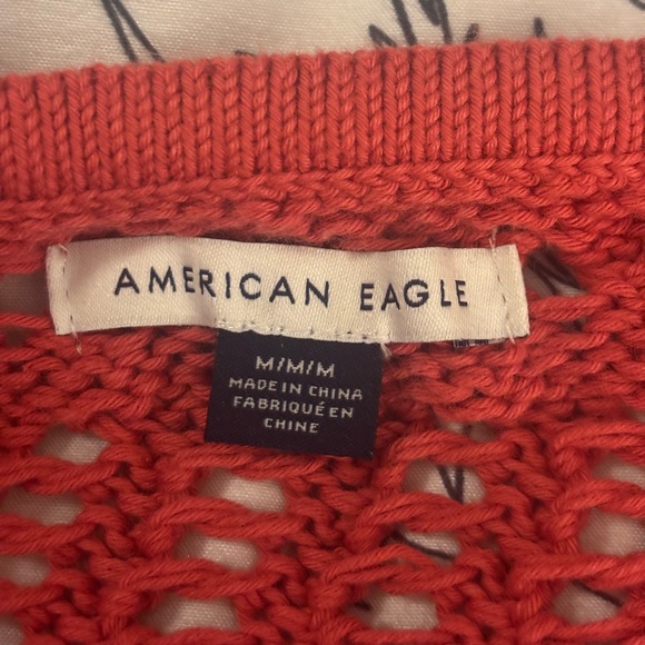 American Eagle Outfitters Burnt Orange/Red Open Knit V-Neck Sweater - Picture 7 of 8